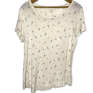 BELLE DU JOUR Top Eiffel Tower Heart Paris France Stretch Blouse Womens L Cream